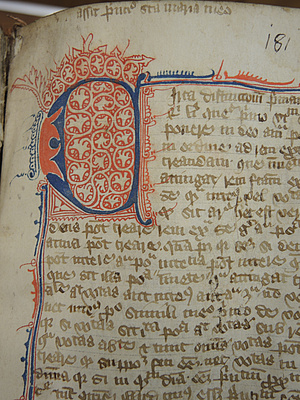 Eine Initiale aus: Robert Cowton, Lectura in Lib. II Sententiarum (Oxford, Balliol College MS 200, f. 1). 